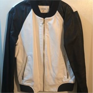 Calvin Klein Womens Black and White Faux Leather Jacket